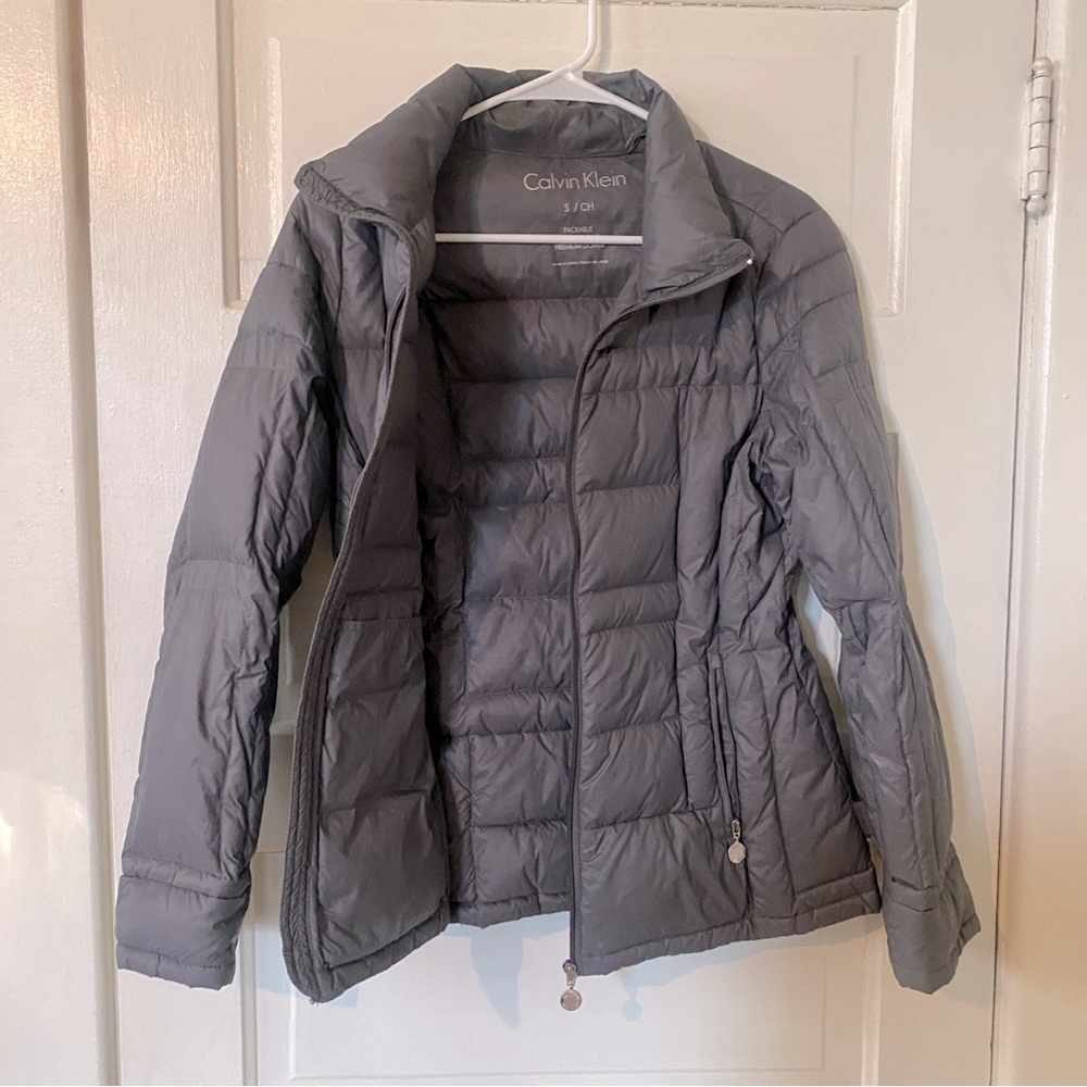 CALVIN KLEIN Puffer Down Zip Up Grey Jacket Women's Size Small - Picture 8 of 10